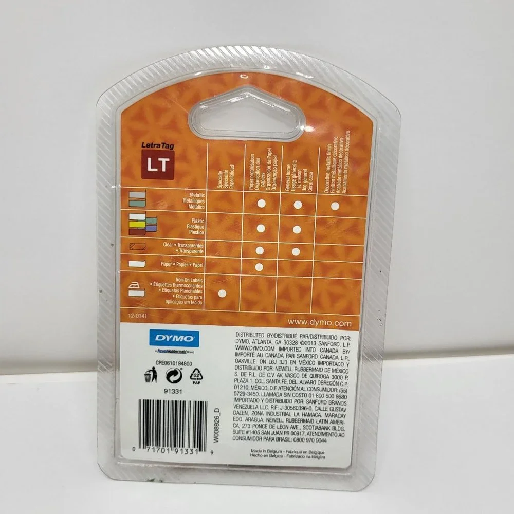 New DYMO‎ #91331 LetraTag White Plastic Label Refill Tape Cassette 1/2